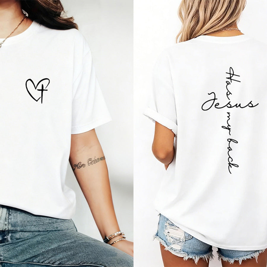Jesus Has My Back Print T Shirt Birthday Casual Christian Shirt, Christian Merch Jesus Shirt Faith Shirt Christian Gift Teen Christian Apparel,back to school,back to school shopping,sohochic 2