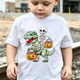 Halloween T-Shirt - Spooky Skeleton Riding Dinosaur & Pumpkin Graphic Tee - Boys & Girls Party Outfit - Soft Everyday Shirt - Birthday or Halloween Party Gift 2