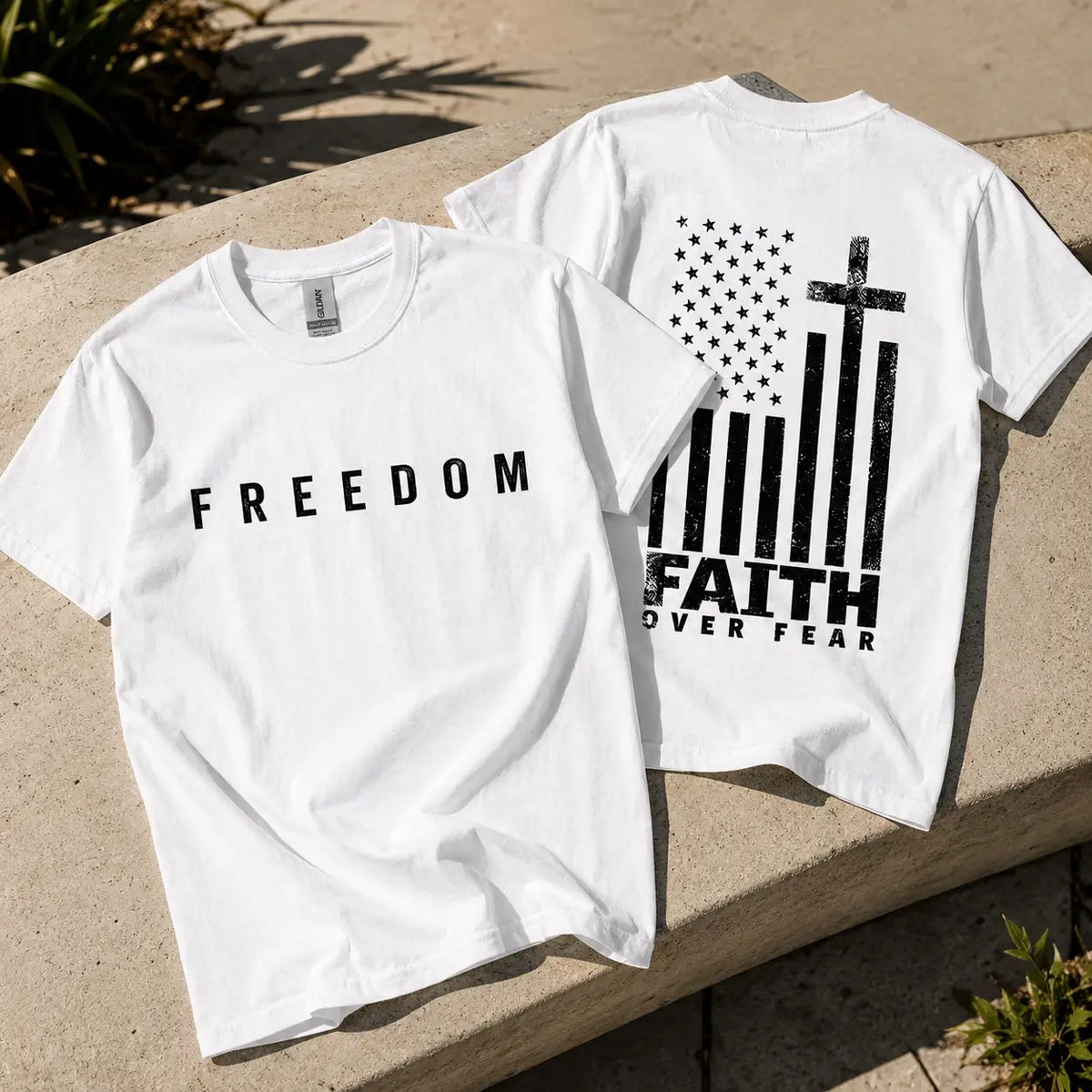 Faith Over Fear Distressed American Flag T-shirt, American Pride Faith Tee, Christian Graphic Jesus Shirt for Men And Women