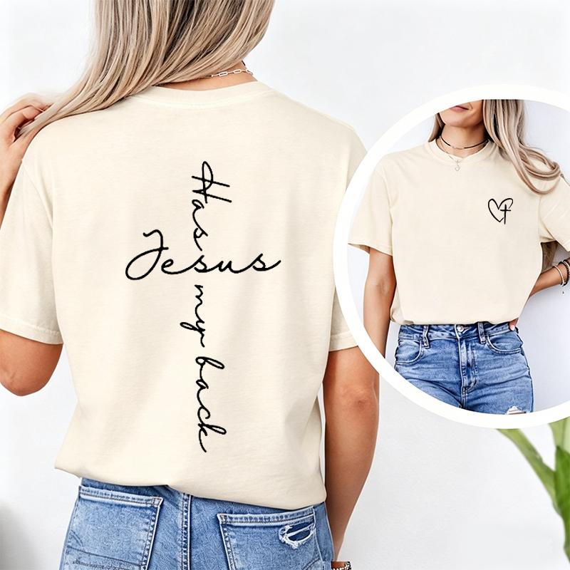 Jesus Has My Back Print T Shirt Birthday Casual Christian Shirt, Christian Merch Jesus Shirt Faith Shirt Christian Gift Teen Christian Apparel,back to school,back to school shopping,sohochic