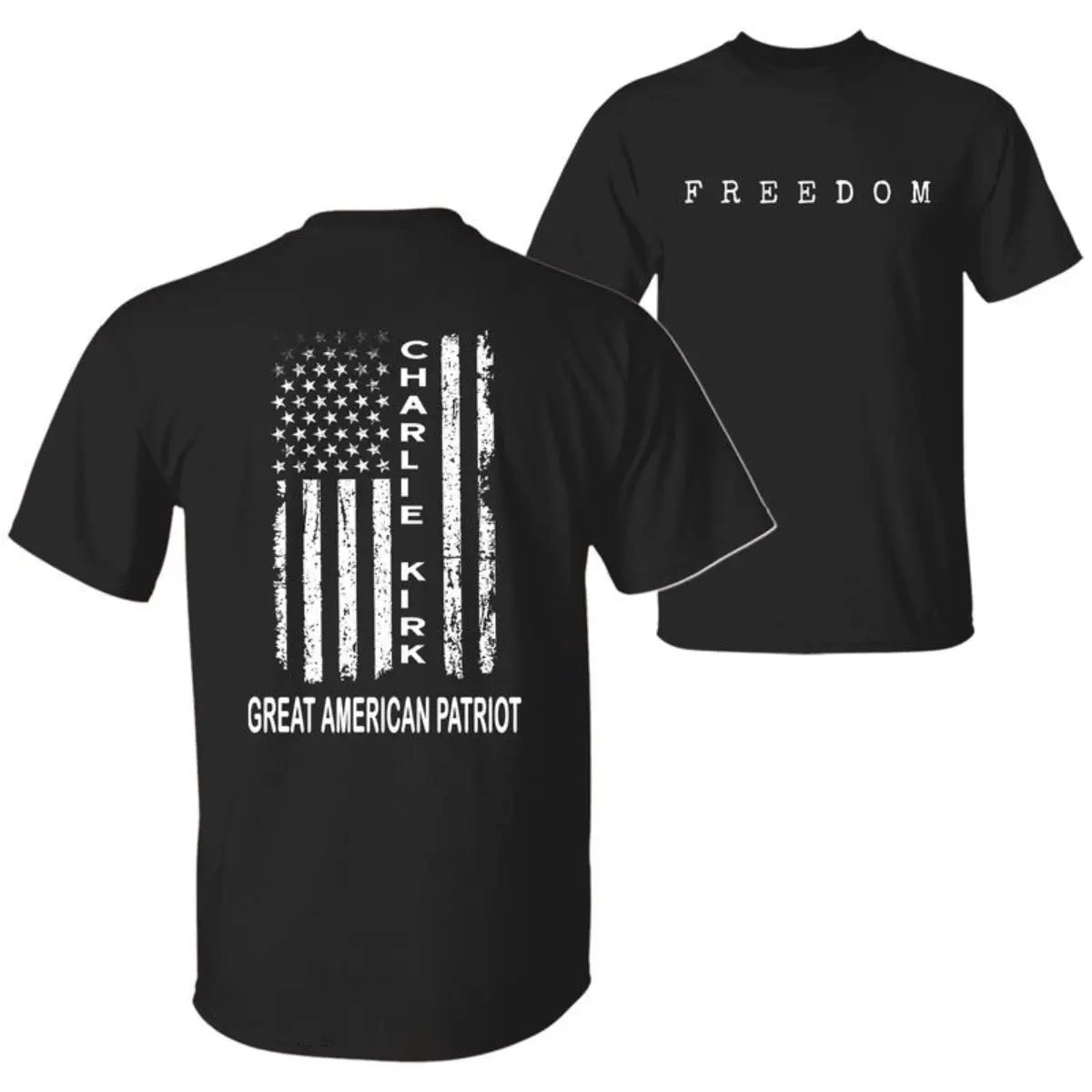 Charlie Kirk Freedom A True American Patriot with US Flag Graphic T-Shirt, Wear Red on October 14th as Charles James Kirk Day Tee, Charlie Kirk Birthday Shirt, Graphic Design Unisex Cotton T-shirt for Men for Women Menswear Womenswear 2