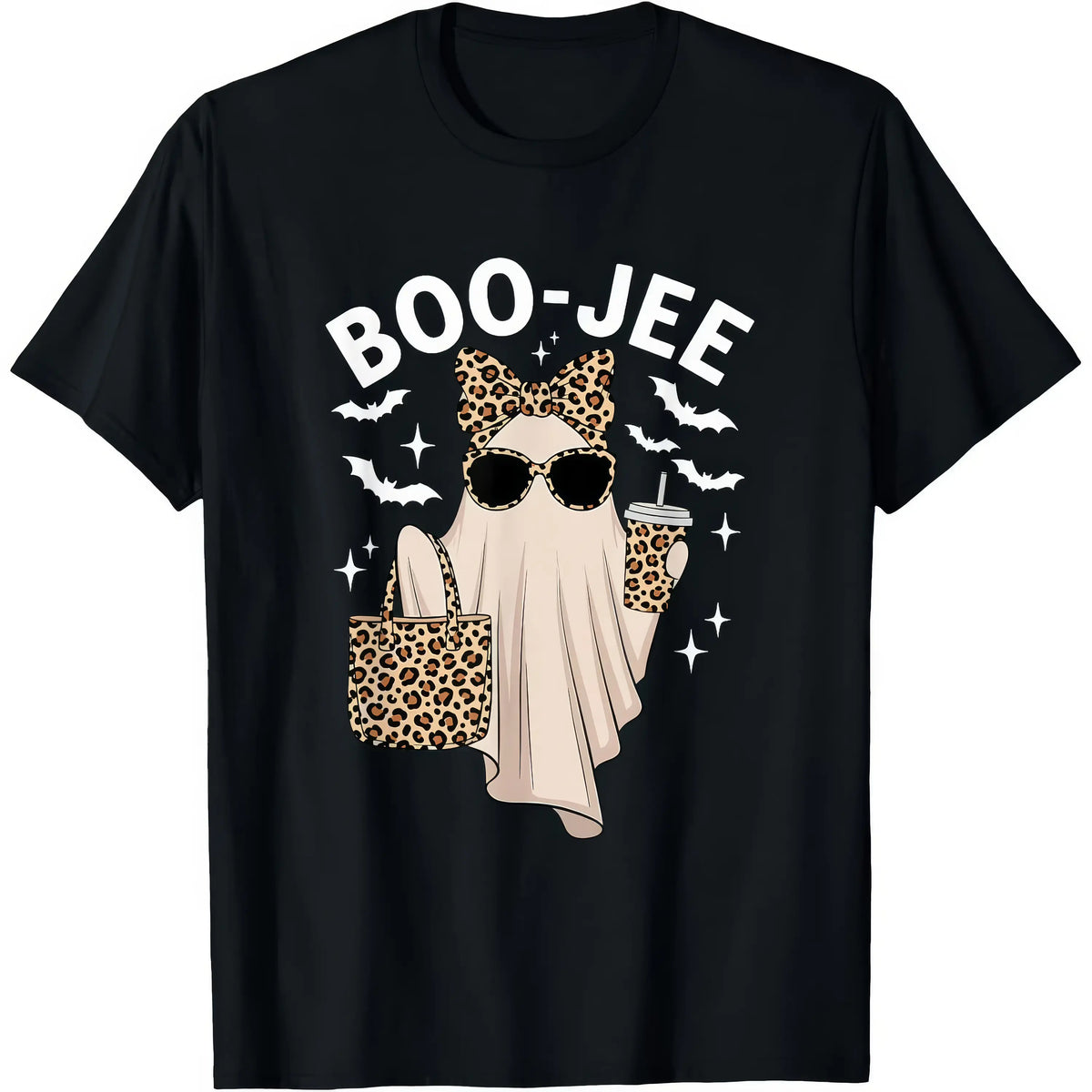 Boo-Jee Ghost Unisex T-Shirt, Leopard Ghost Tee, Ghost Coffee Funny Fall Shirt, Girly Halloween Gift, Boojee Shirt