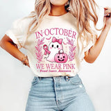 In October We Wear Pink Shirt, Retro Breast Cancer Awareness T-Shirt, Halloween Pink Ghost Sweatshirt, Breast Cancer Halloween Clothing Unisex