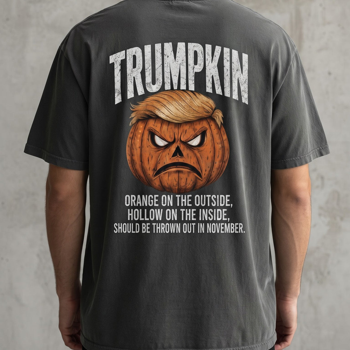 Trumpkin Halloween Back Print Shirt, Funny Trump Pumpkin Graphic T-Shirt, Political Halloween Tee, Anti Trump Spooky Season Shirt