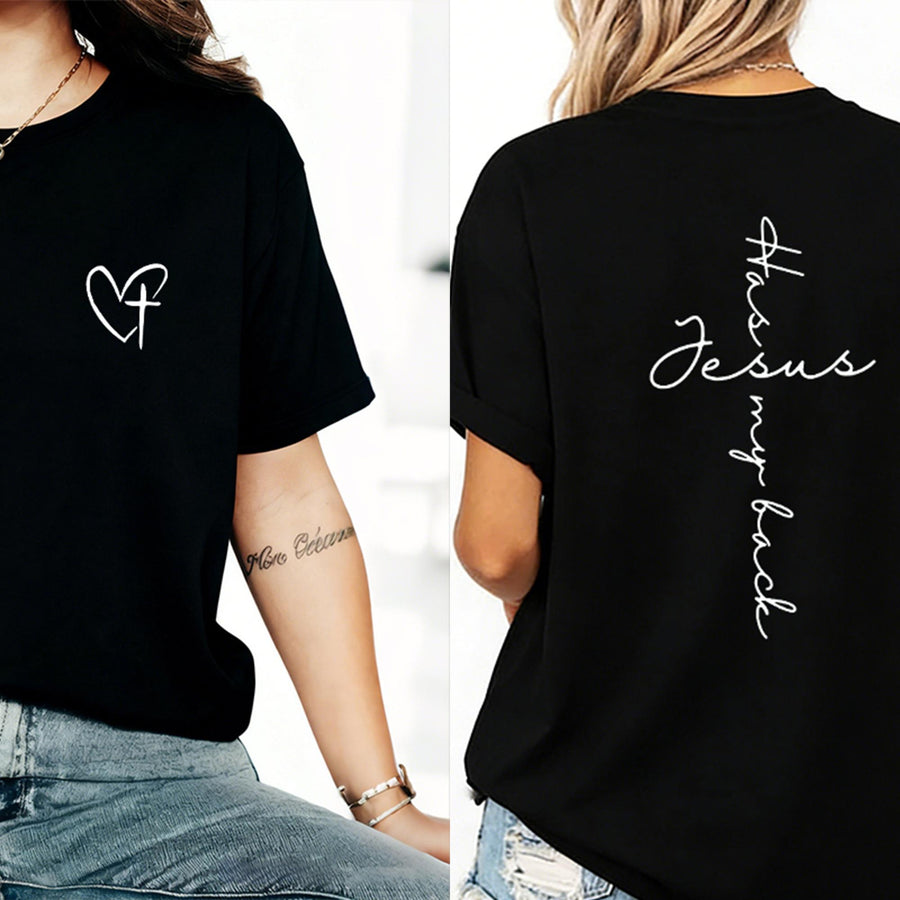 Jesus Has My Back Print T Shirt Birthday Casual Christian Shirt, Christian Merch Jesus Shirt Faith Shirt Christian Gift Teen Christian Apparel,back to school,back to school shopping,sohochic 3