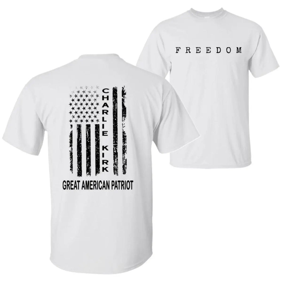 Charlie Kirk Freedom A True American Patriot with US Flag Graphic T-Shirt, Wear Red on October 14th as Charles James Kirk Day Tee, Charlie Kirk Birthday Shirt, Graphic Design Unisex Cotton T-shirt for Men for Women Menswear Womenswear 3