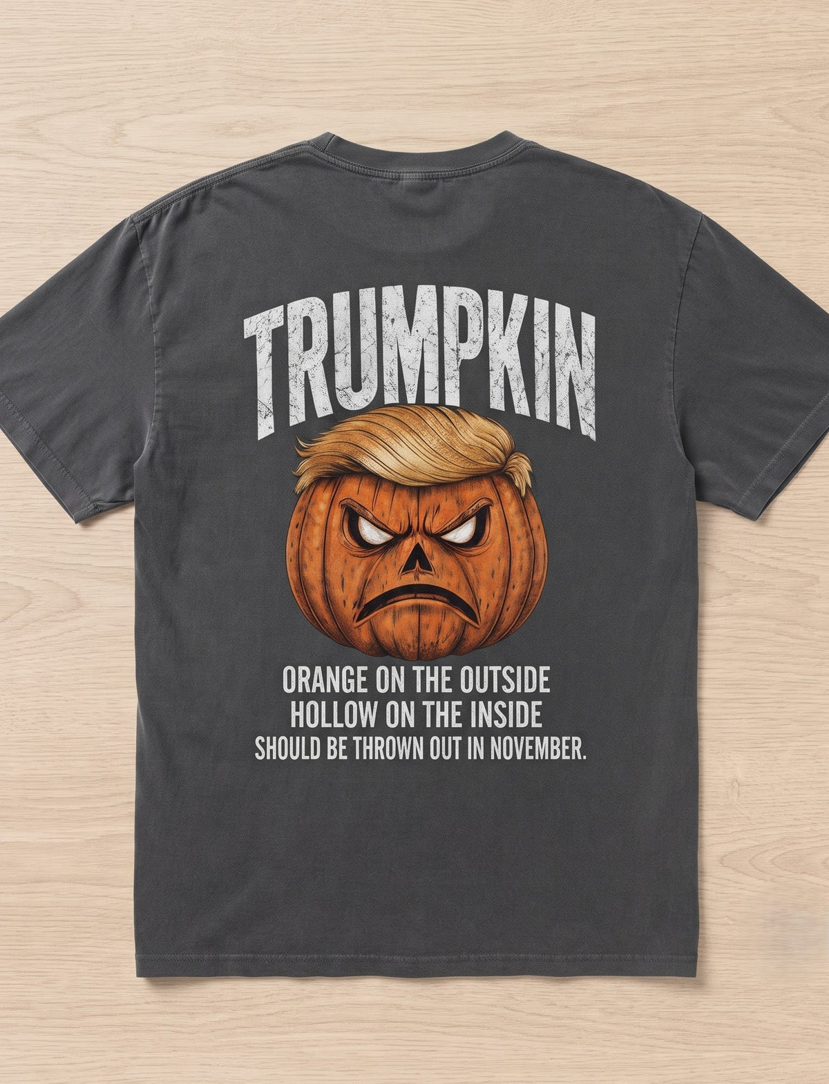Trumpkin Halloween Back Print Shirt, Funny Trump Pumpkin Graphic T-Shirt, Political Halloween Tee, Anti Trump Spooky Season Shirt