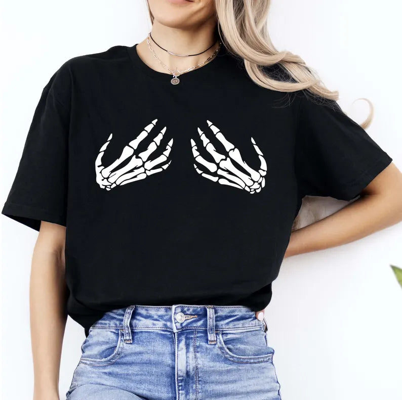 Skeleton Hands Halloween T-Shirt: Spooky Women's Costume Tee
