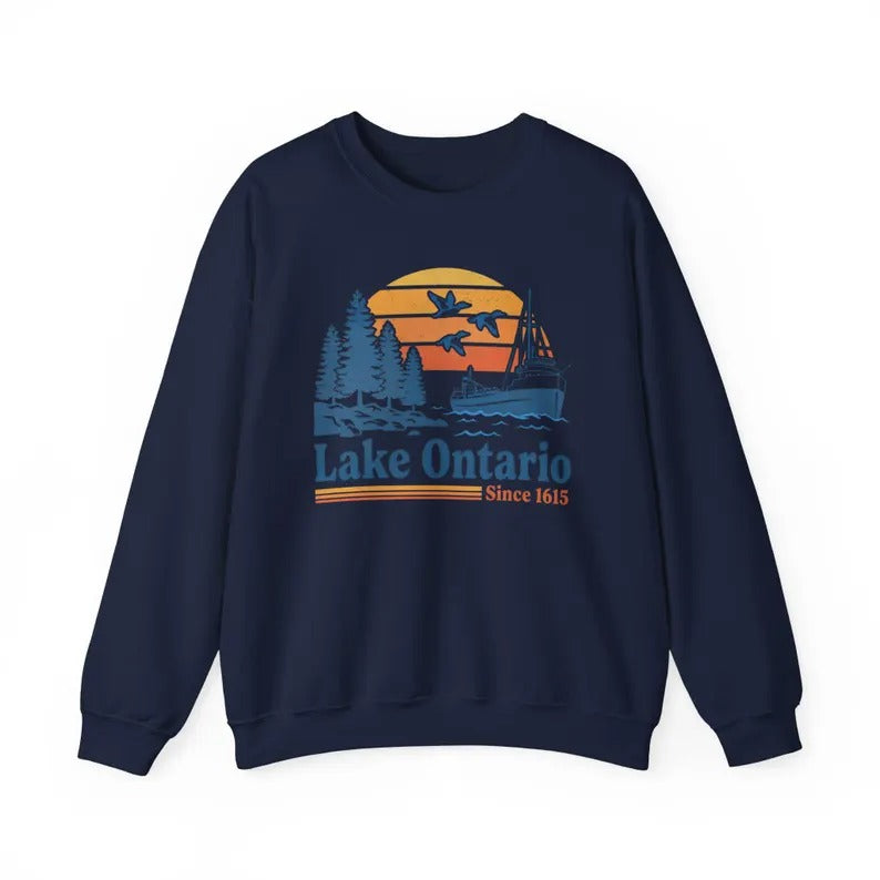Vintage Lake Ontario Sweatshirt, Great Lakes Crewneck, Retro Canada Lake Sweatshirt, Nautical Boat Lake Life Gift Sweatshirt