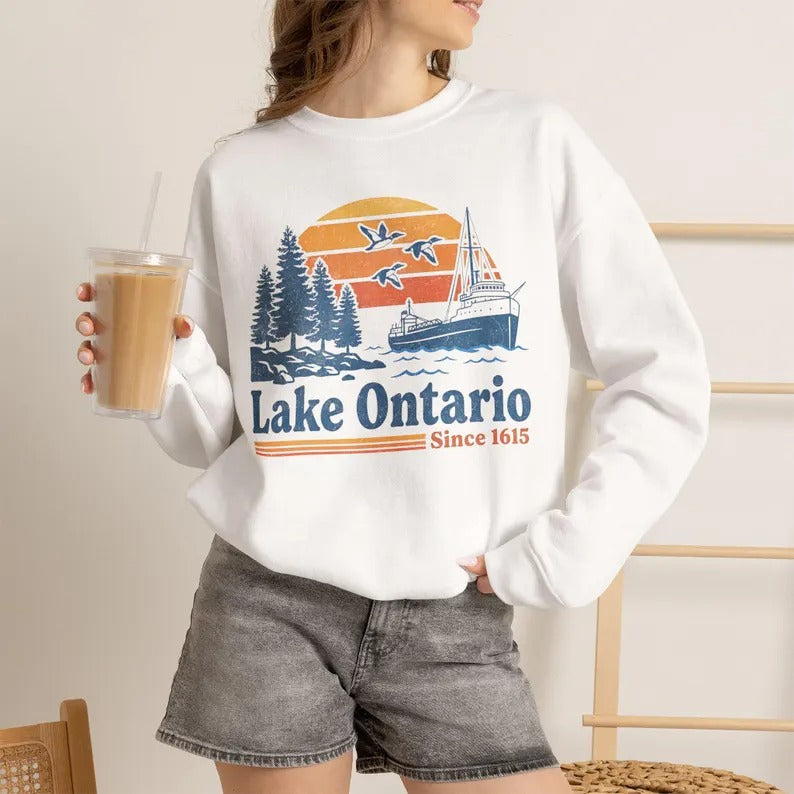 Vintage Lake Ontario Sweatshirt, Great Lakes Crewneck, Retro Canada Lake Sweatshirt, Nautical Boat Lake Life Gift Sweatshirt