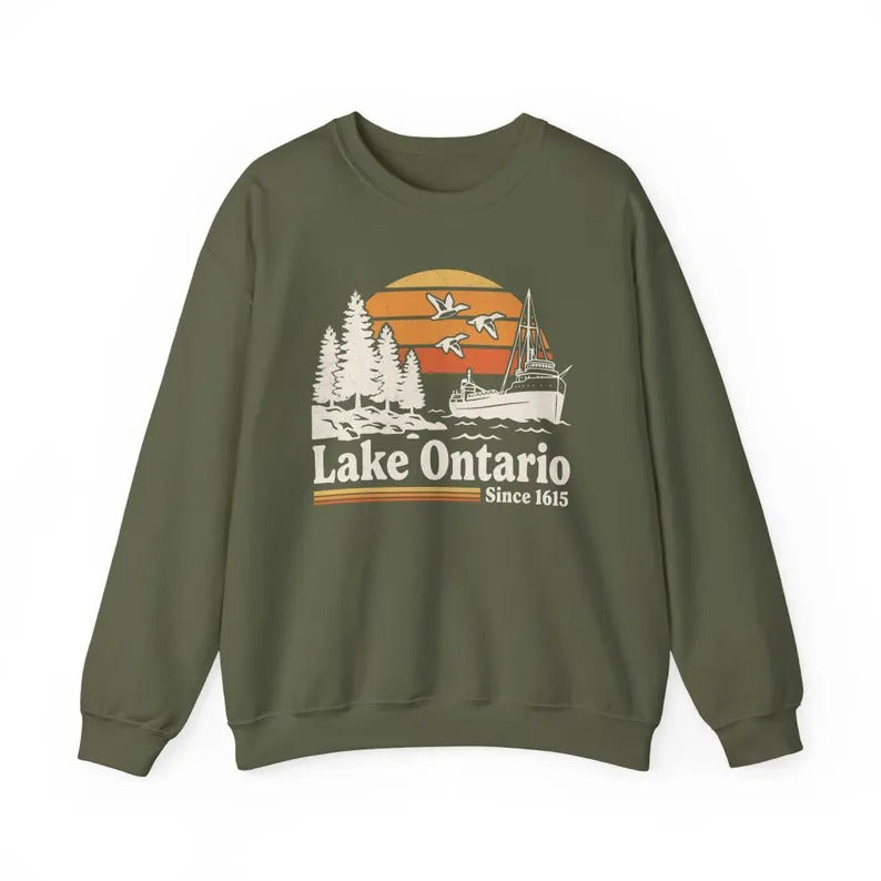 Vintage Lake Ontario Sweatshirt, Great Lakes Crewneck, Retro Canada Lake Sweatshirt, Nautical Boat Lake Life Gift Sweatshirt