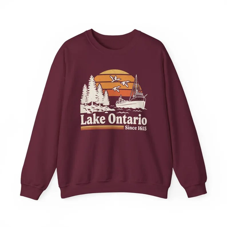 Vintage Lake Ontario Sweatshirt, Great Lakes Crewneck, Retro Canada Lake Sweatshirt, Nautical Boat Lake Life Gift Sweatshirt