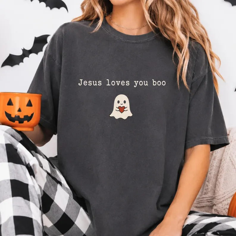 Christian Halloween Ghost T-Shirt, Jesus Loves You Boo Shirt, Cute Spooky Season Shirt