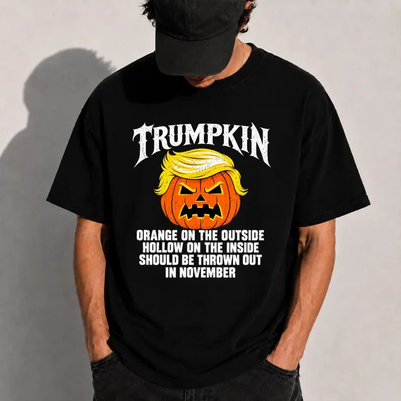 Trumpkin Halloween Shirt, Funny Trump Pumpkin Graphic Tee, Political Halloween T-shirt, Anti Trump Spooky Season Shirt