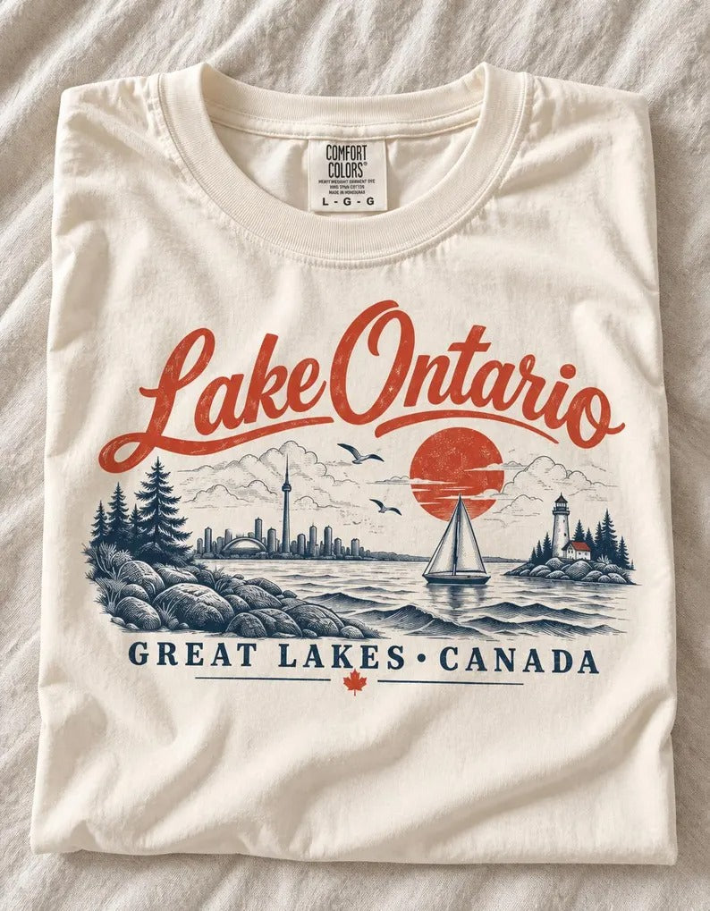 Lake Ontario Lakeshore Shirt, Great Lakes Canada Retro T-Shirt, Vintage Lake Ontario Graphic Tee, Canadian Lakeside Shirt