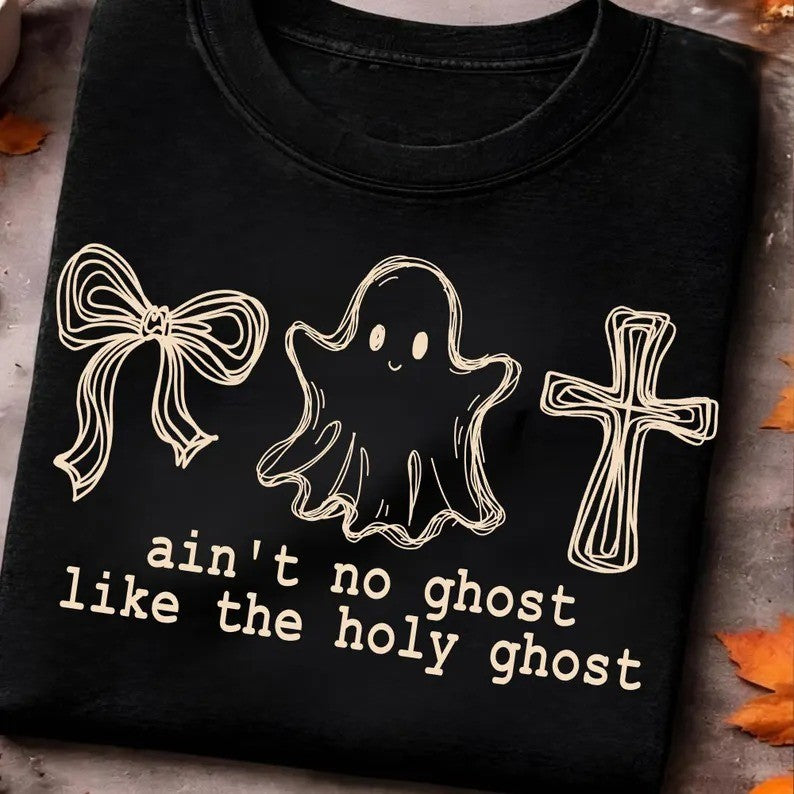 Retro Christian Halloween Tee, Ain’t No Ghost Like The Holy Ghost T-Shirt, Distressed Ghost Outline, Spooky Season Shirt