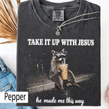 Grunge Raccoon Drinking Coffee Tea Shirt, Take It up With Jesus Comfort Colors Tee, Funny Christian Raccoon Sweatshirt, Sarcastic Faith Gift - Etsy Vietnam