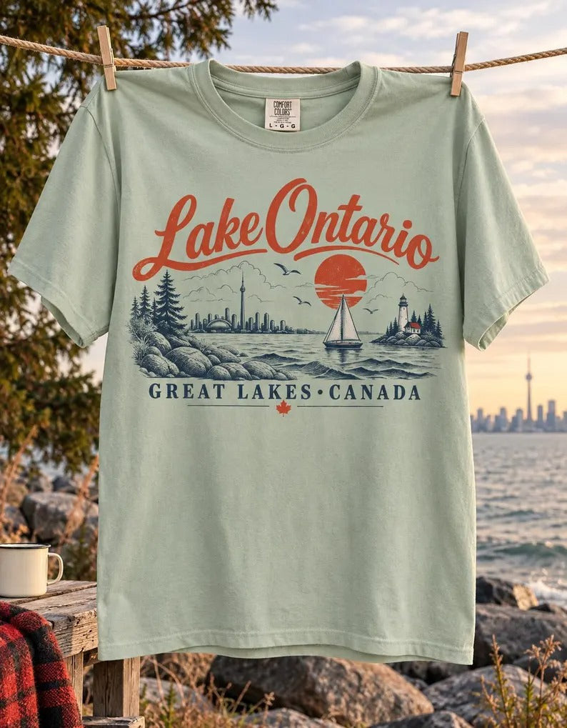 Lake Ontario Lakeshore Shirt, Great Lakes Canada Retro T-Shirt, Vintage Lake Ontario Graphic Tee, Canadian Lakeside Shirt
