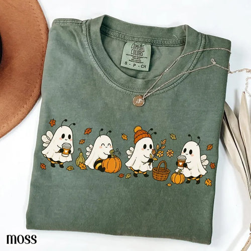 Boo Bees Fall Shirt Ghost Halloween Autumn Coffee Tee Pumpkin Patch Cozy Season Fall October TShirt Bumble Insect Tee