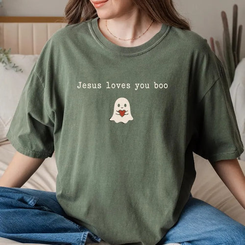 Christian Halloween Ghost T-Shirt, Jesus Loves You Boo Shirt, Cute Spooky Season Shirt