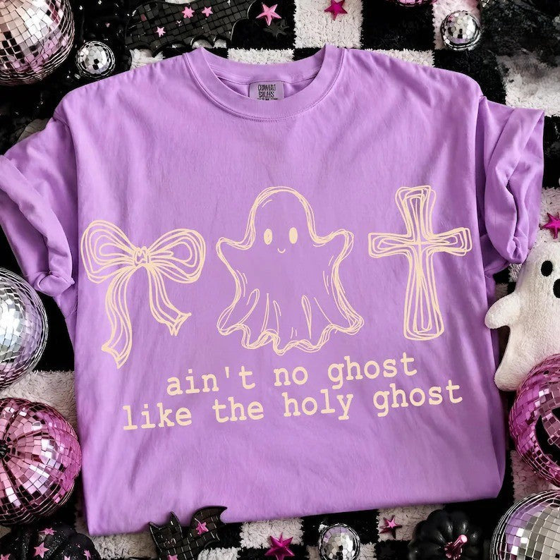 Retro Christian Halloween Tee, Ain’t No Ghost Like The Holy Ghost T-Shirt, Distressed Ghost Outline, Spooky Season Shirt