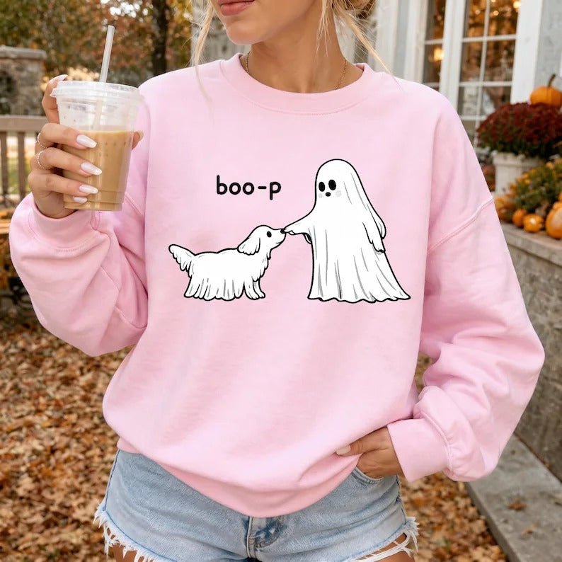 Cute Ghost Dog Sweatshirt, Boo-P Halloween Crewneck, Funny Dog Lover Shirt, Spooky Season Pullover, Pet Owner Halloween Gift