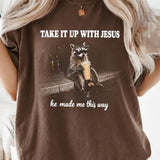 Grunge Raccoon Drinking Coffee Tea Shirt, Take It up With Jesus Comfort Colors Tee, Funny Christian Raccoon Sweatshirt, Sarcastic Faith Gift - Etsy Vietnam