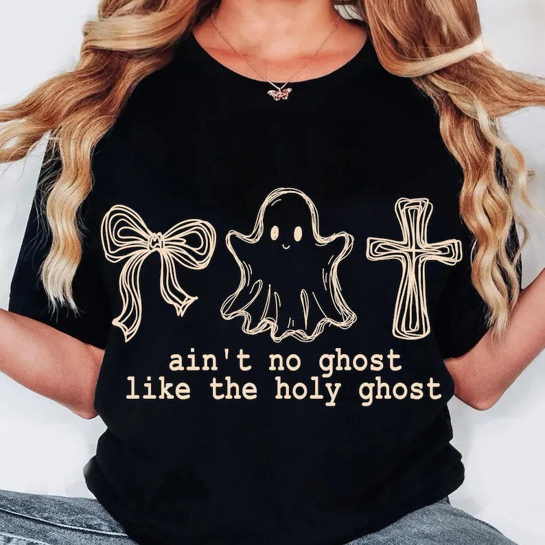 Retro Christian Halloween Tee, Ain’t No Ghost Like The Holy Ghost T-Shirt, Distressed Ghost Outline, Spooky Season Shirt