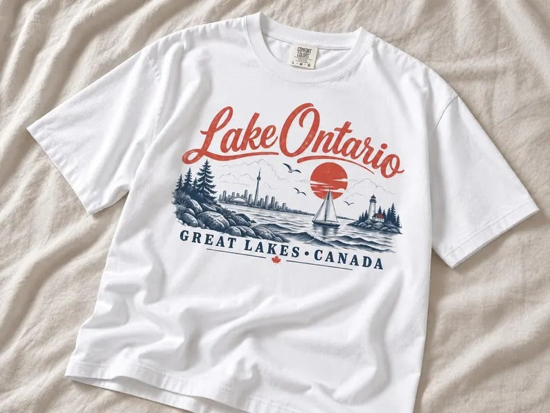 Lake Ontario Lakeshore Shirt, Great Lakes Canada Retro T-Shirt, Vintage Lake Ontario Graphic Tee, Canadian Lakeside Shirt