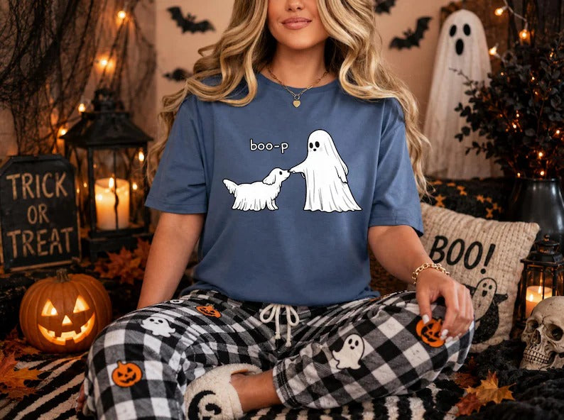 Cute Ghost Dog Sweatshirt, Boo-P Halloween Crewneck, Funny Dog Lover Shirt, Spooky Season Pullover, Pet Owner Halloween Gift