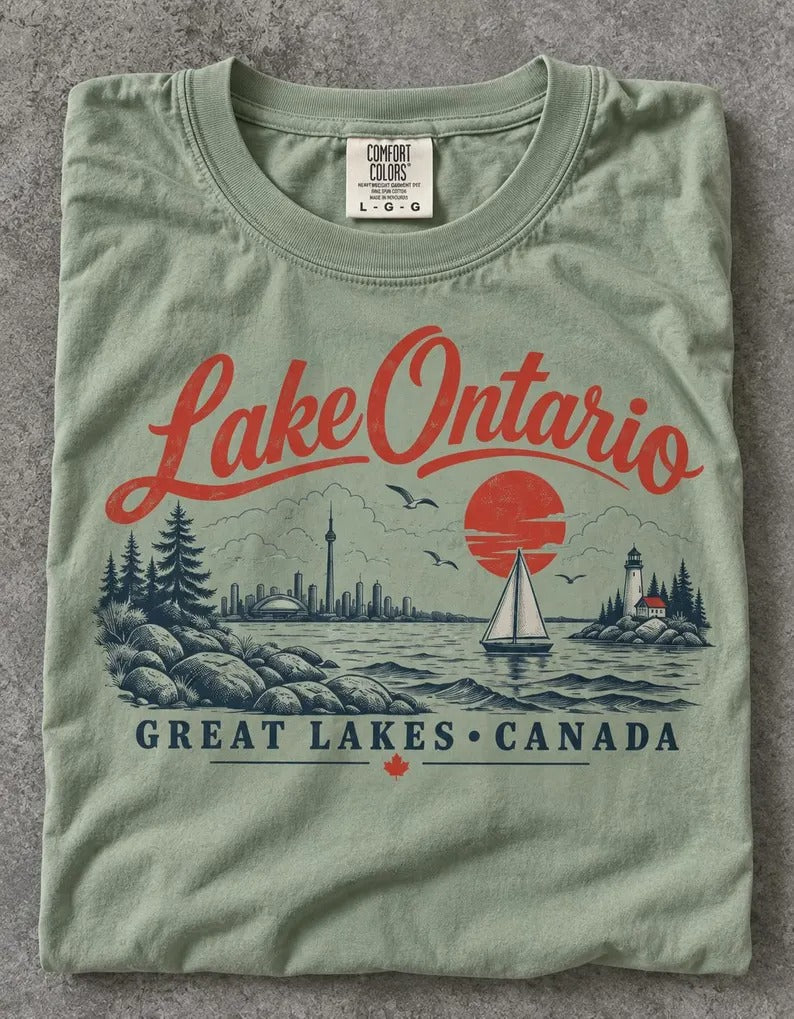 Lake Ontario Lakeshore Shirt, Great Lakes Canada Retro T-Shirt, Vintage Lake Ontario Graphic Tee, Canadian Lakeside Shirt