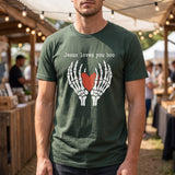 Christian Halloween T-Shirt, Jesus Loves You Boo Shirt, Skeleton Hands Heart Shirt, Cute Spooky Season T-Shirt