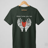 Christian Halloween T-Shirt, Jesus Loves You Boo Shirt, Skeleton Hands Heart Shirt, Cute Spooky Season T-Shirt