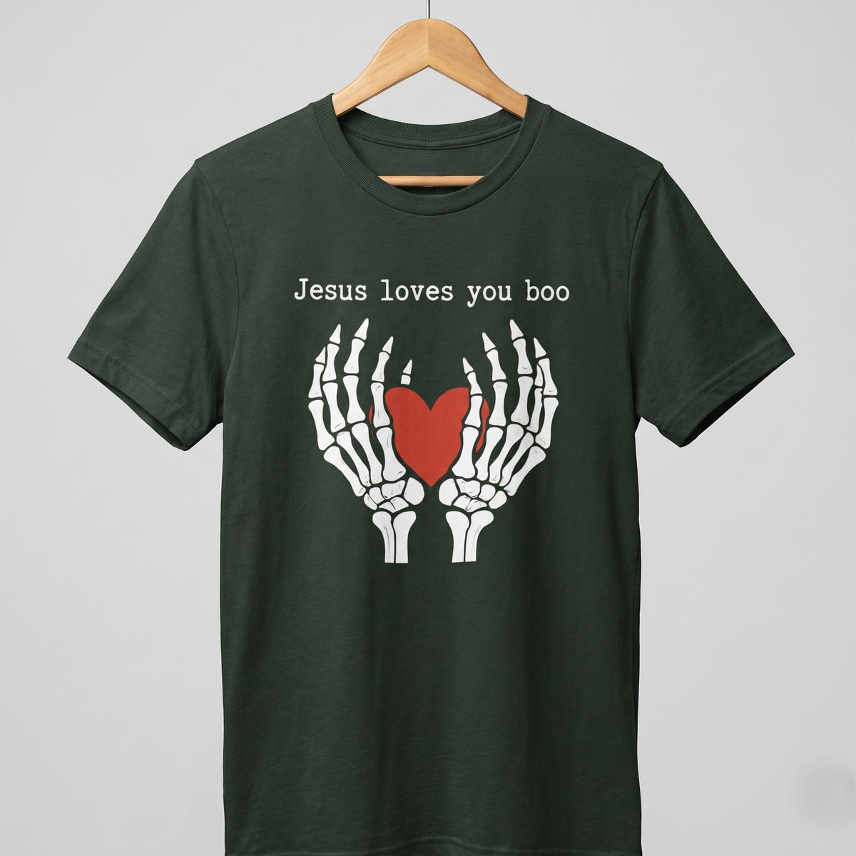 Christian Halloween T-Shirt, Jesus Loves You Boo Shirt, Skeleton Hands Heart Shirt, Cute Spooky Season T-Shirt