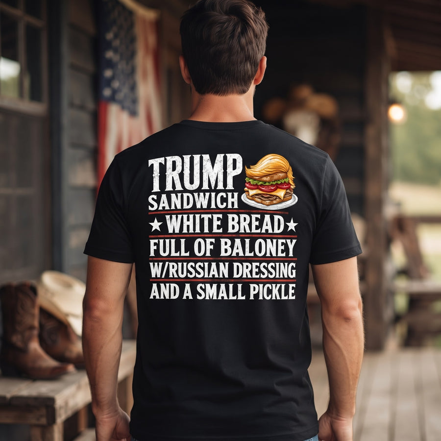 Trump Sandwich Political Satire Shirt, White Bread Full of Baloney Tee, Anti Trump Funny Graphic Shirt, Sarcastic Election Humor Gift