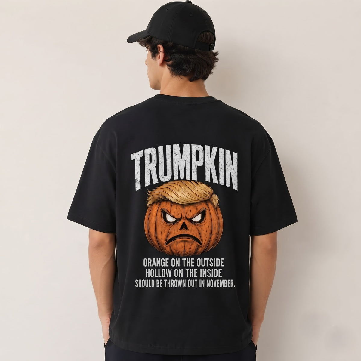 Trumpkin Halloween Back Print Shirt, Funny Trump Pumpkin Graphic T-Shirt, Political Halloween Tee, Anti Trump Spooky Season Shirt